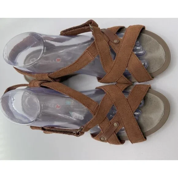 Merrell Women’s "Tortoise Shell" Leather Slight Wedge Slingback Sandal Sz 9/40 - Picture 3 of 13